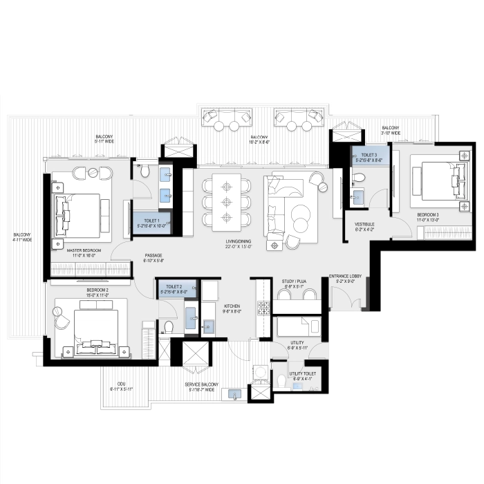 BPTP Downtown 66 Floor Plan 3 BHK